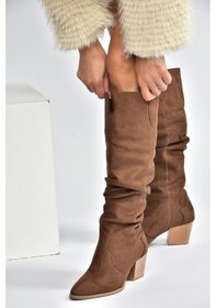 Resim Fox Shoes J404040102 Kahverengi Süet Kalın Topuklu Kadın Çizme Kahverengi-süet 