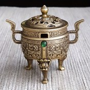 Resim 1 Adet Geleneksel Çinli Tianjun Üç Ayaklı Tütsülük - Yeşil Taşlı ve Süslü Bulut Desenli Antika Pirinç Metal, Pille Çalışan (Şarj Edilemez), Meditasyon, Yoga, Spa, Ev/Ofis/Çay Odası Dekoru için - Noel, Şükran Günü, Babalar Günü, Anneler Günü Hediyesi, Meditasyon Aksesuarı | Klasik Zarafet | Detaylı İşçilik, Tütsü Tutucu 