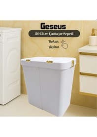 Resim Gold Ikili Dokunmatik Çamaşır Sepeti Çöp Kovası Temizlik Kovası Kirli Sepet 80 Litre-mt009 Altın 