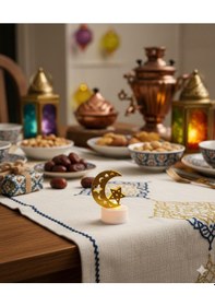 Resim 6 Cm Ramazan Ledli Tealight Mum Altın Metal Ay-yıldız Model - Kendinden Pilli Dekoratif Mum Diğer 