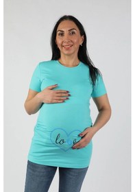 Resim Balins Hamile Love Tişört Mavi Baskılı 001 