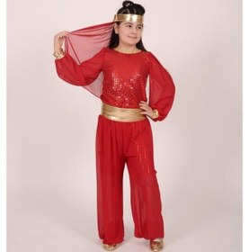 Resim Kız Çocuk Anadolu Ateşi Kostüm Kırmızı -gold İşli 