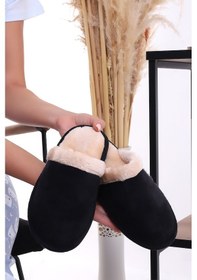 Resim Wordex U050 Unisex Kışlık Ev İçi Terliği Kürklü Yünlü Terlik Siyah 