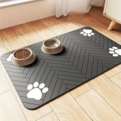 Resim 1 adet Hızlı Kuruyan Diyatomit Pet Besleme Matı - Sıçrama Karşıtı, Emici, Temizlemesi Kolay, Köpekler ve Kediler İçin, Balık Kemik Desenli Pati Baskılı, Siyah, Yıkanabilir Pet Besleme Matı 