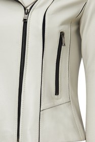 Resim Kiara Kadın Bej Slim-fit Biker Deri Ceket - Bej / M 