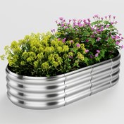 Resim Gazlıklı yükseltilmiş bahçe çiti, açık hava saksısı, oval büyük metal yükseltilmiş bahçe kutusu, bahçe dekorasyonu için uygun, ilkbahar, yaz, sonbahar ve kış 4 mevsim 