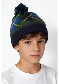 Resim Bay Şapkacı Rengarenk Argyle Desenli Ponponlu Çocuk Beresi-6407 Mavi 