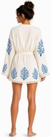 Resim Sedna Kadın Ekru Müslin Kimono Bornoz - Kuşaklı, Püskül Detaylı, Oversize Rahat Kesim Plaj & Ev Giyim 