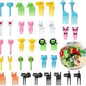 Resim Sevimli Hayvan Karikatürü Mini Plastik Meyve Toplama Kutusu, Tatlı Çatal Seti, Ev, Mutfak ve Restoranlar İçin Uygun, 36 Parça 