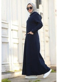 Resim Neways 6463-Kapşonlu Denim Ferace Lacivert 