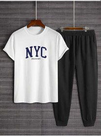 Resim Unisex Nyc Baskılı Tasarım Tshirt Eşofman Takımı Beyaz 