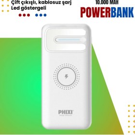 Resim Phixi Basic Pw11 10.000mah Wireless Şarj Çift Çıkışlı Led Göstergeli Powerbank - Micro Ve Type-c 