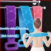 Resim 1 adet Ultra-Yumuşak Silikon Vücut Peelingi - Derin Temizleyici Eksfoliye Düğmesi Ayarlanabilir Kayış, Geri Masajı ve Kir Giderme için Uzatılmış Sap, Tüm Cilt Tipleri için Çok Yönlü Tam Vücut Duş Aracı, Unisex Kullanım, Eksfoliye Düğmesi Ayarlanabilir Duş Fırçası|Ergonomik Sap Tasarımı|Yumuşak Dokulu, Banyo Peelingi 