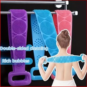 Resim 1 adet Ultra-Yumuşak Silikon Vücut Peelingi - Derin Temizleyici Eksfoliye Düğmesi Ayarlanabilir Kayış, Geri Masajı ve Kir Giderme için Uzatılmış Sap, Tüm Cilt Tipleri için Çok Yönlü Tam Vücut Duş Aracı, Unisex Kullanım, Eksfoliye Düğmesi Ayarlanabilir Duş Fırçası|Ergonomik Sap Tasarımı|Yumuşak Dokulu, Banyo Peelingi 