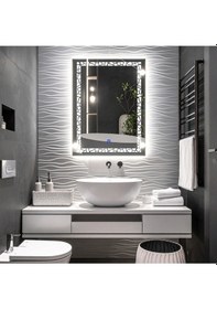 Resim Gleamira Vertical Beyaz Led'li Lazer Kumlamalı Lavabo & Banyo Aynası Dokunmatik Sensörlü 80 X 60 