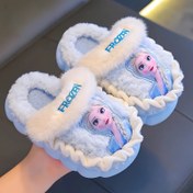 Resim Disney Elsa Tasarımlı Çift Buz Kraliçesi Prenses Peluş Terlik, Kızlar İçin Sıcak Polar Astarlı İç/Dış Mekan Ayakkabı - Yeni Sonbahar/Kış Sezonu Şirin Karakterli Prenses Stili Gökyüzü Mavisi ve Lila Renklerde Tüy Desenli Terlikler, Çocuklardan Gençlere Mükemmel Tatil Hediyesi 