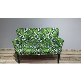 Resim Azra Mobilya Ikili Koltuk - Kanepe - Nubuk Kumaş - Ahşap Ayak - Modern Tasarım - Yaprak Desen Yeşil 