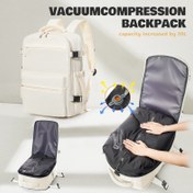 Resim 40x20x25cm Vakumlu Sıkıştırma Seyahat Sırt Çantası - %20 Kapasite Artışı, Uçuş Onaylı El Bagajı, Ayarlanabilir Askılı ve Fermuarlı Dayanıklı Naylon Hiking Sırt Çantası, Spor Bej Unisex Günlük Çanta, Outdoor, Gym, Seyahat İçin Şık Tasarım, Yüksek Kaliteli Yapım, Minimalist Stil, Sağlam Fermuarlar, Sporcular İçin 
