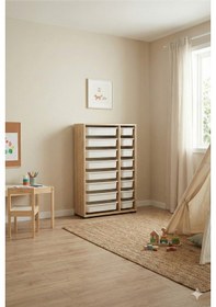 Resim 16 Çekmeceli Çok Amaçlı Oyuncak Dolabı ve Saklama Ünitesi Çocuk Odası Düzenleyici Etiket Hediyeli Safir Meşe 