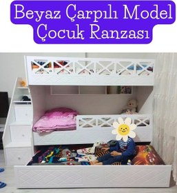 Resim Beyaz Çarpılı Model Çocuk Ranzası 