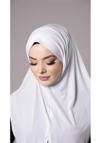 Resim Hürrem Bone Beyaz Pratik Hazır Geçmeli Tesettür Eşarp Sandy Kumaş Yırtmaçlı Düz Hijab 2310 42 