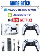 Resim XTRIKE ME 4k Android TV Wifi Kablosuz Çift Kol Retro Oyunlar Game Stick 64gb Hafıza 10000 Oyun Atari 