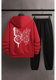 Resim Drawing Butterflies Sırt Baskılı Eşofman Takımı Kırmızı 