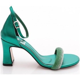 Resim Dgn 001 Kadin Silver Taşli Tek Bant Bilekten Bağli Topuklu Sandalet Yeşil 