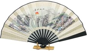 Resim Çin Bambu Keten Kumaş Yelpaze 03BSC Siyah Büyük Boy 60cm No.3S 
