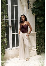 Resim Mai Collection Mai Studios Co. Mahoney Bej Keten Palazzo Pantolon Bej 