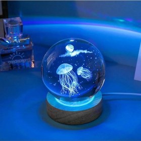 Resim Mobgift Deniz Anası Tasarımlı Usbli Ahşap Standlı Kristal Işıklı Cam Küre Renkli 
