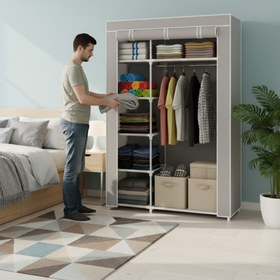 Resim Reyo Teknor Tek Yandan Raflı Askılı Dayanıklı Bez Dolap Gri 