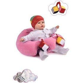 Resim Oyuncaklı Bebek Oturma Destek Minderi - Devrilmez Bebek Koltuğu - Büyük Bebek Oturağı Pembe 