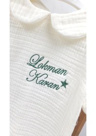 Resim Gros Shop 4 Katlı Müslin 2'li Hastane Çıkış Mevlüt Seti %100 Pamuk Organik Kişiye Özgü İsimli Nakış Desenli Ekru 