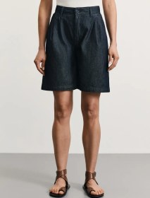 Resim Zarına Pantolonlu, Pileli, Geniş Paçalı Kot Şort 437796169 Mavi 