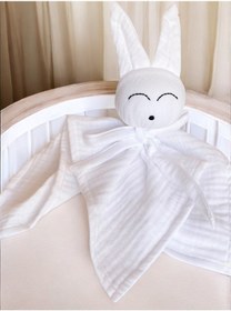 Resim Müslin Bebek Uyku Arkadaşı 4 Katlı Tavşan Organik Beyaz 