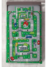 Resim Mekta Home Bebek Ve Çocuk Odası Şehir Ve Yol Desenli Yeşil Yatak Örtüsü Renkli 