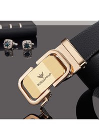 Resim William Polo Williampolo Elit Hakiki Deri Metal Gold Tokalı Erkek Kemer Siyah 