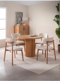 Resim Boho İskandinav Natural Ahşap Masa Sandalye Takımı 90x90 Natural 