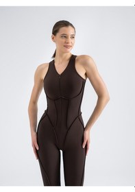 Resim Lismina Sculpt Line Askılı Spor Tayt Tulum Kahverengi 
