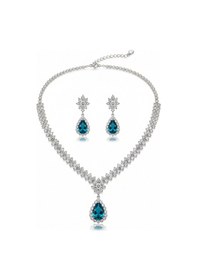 Resim Gümüş Kaplama Yeşil Damla Taşlı Şık Düğün Seti Gümüş 