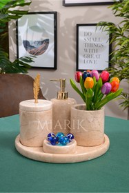 Resim MIARIK DESIGN & DEKORASYON Dekoratif Mermer Yaprak Detaylı 5 Li Banyo Seti Takımı 