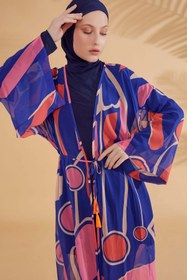 Resim Marina Swimwear Geometrik Saks Kimono Kaftan P2339 