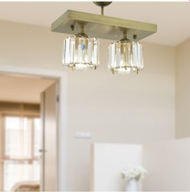 Resim Sabrina 2 Li Eskitme Plafonyer Kristalli Taşlı Modern Tasarım Kristal Salon Avize 
