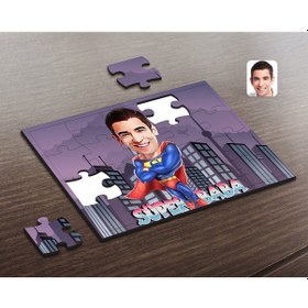 Resim Kişiye Özel Süper Baba Karikatürlü Ahşap Puzzle-1 