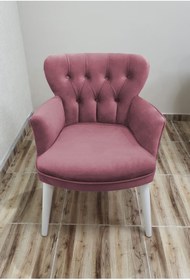 Resim Azra Aksesuar Berjer - Tekli Koltuk-balkon Koltuğu-koltuk-mini Koltuk- Beyaz Ayak - Gül Kurusu 