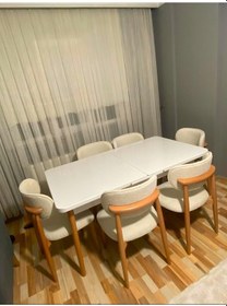 Resim Ligna Beyaz 80x132 Açılabilir Mdf Masa Yemek Odası Takımı, Mutfak Takımı 6 Adet Sandalye Beyaz 