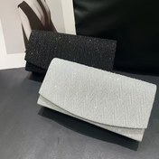 Resim Kırmızı, Altın, Gümüş Gri Rengi Manyetik Kapatma Çantası ile Süslü Kumaş Akşam Çantası, Kadınlar için Parti Düğün Baloya Elegant Eğri Tasarım - Siyah, Altın, Gümüş Gri 