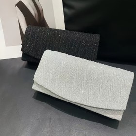 Resim Kırmızı, Altın, Gümüş Gri Rengi Manyetik Kapatma Çantası ile Süslü Kumaş Akşam Çantası, Kadınlar için Parti Düğün Baloya Elegant Eğri Tasarım - Siyah, Altın, Gümüş Gri 