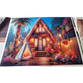 Resim Venspor Çiçeklerle Süslenmiş Ev ve Bahçe Temalı, Büyüleyici Dekoratif Arkaplan, 200x150cm, Fon, Duvar Örtüsü 